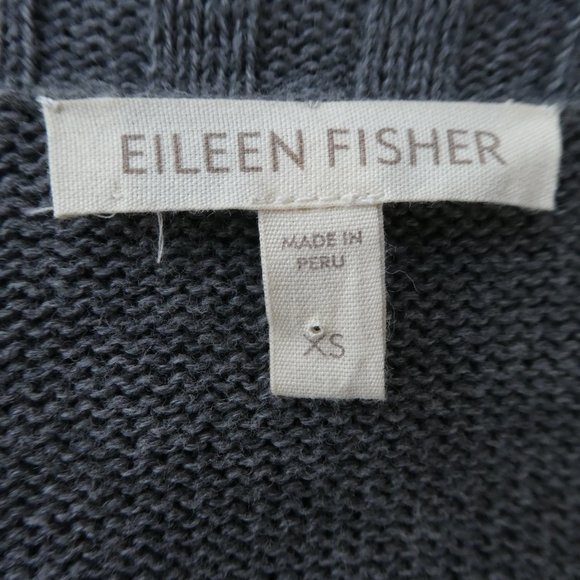 Organic Cotton Eileen Fisher Cardigan Long Waterfall Gray Ribbed Knit Cuffs Hem - Picture 4 of 6
